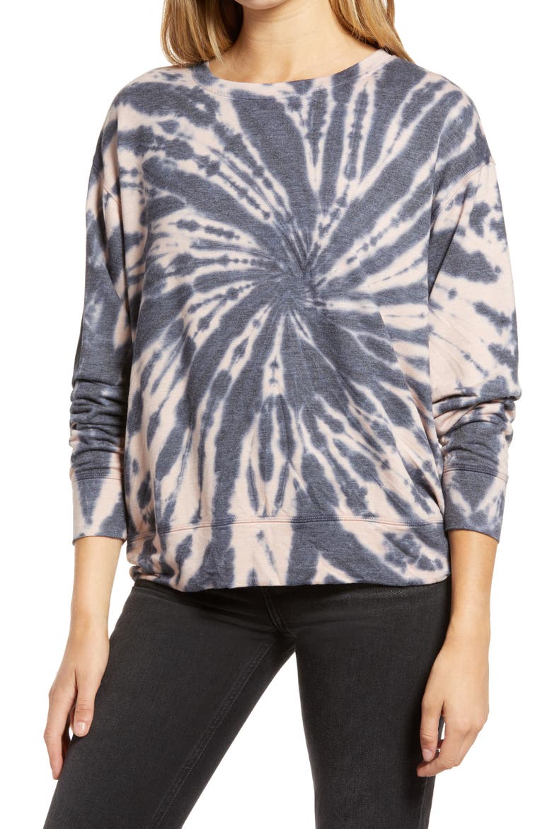 Tie Dye Crewneck Sweatshirt, Main, color, NAVY COMBO