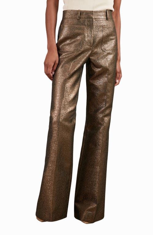 Reiss Sienna Metallic Patch Pocket Flare Leg Pants In Gold