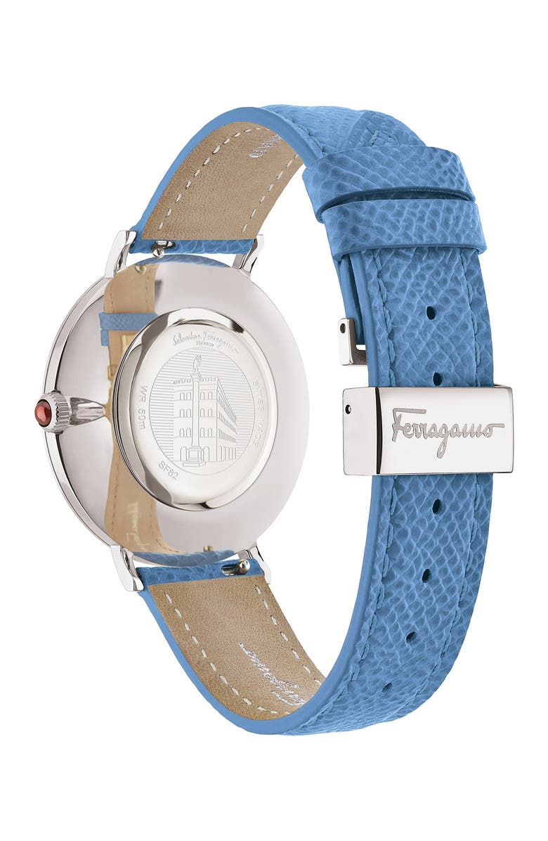 FERRAGAMO Women's Mother of Pearl Leather Strap Watch, 36mm, Alternate, color, Stainless Steel