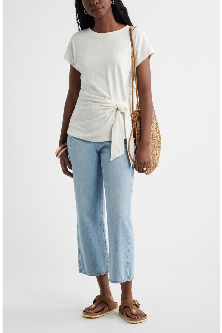 Drop Shoulder Tie Front Top, Alternate, color, IVORY PRISTINE