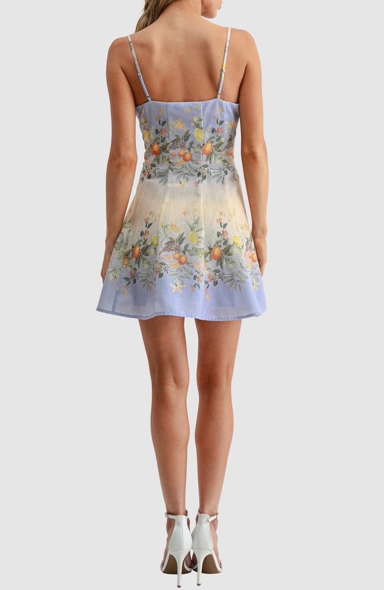 All in Favor Pleated Square Neck Fit & Flare Dress, Alternate, color, Blue Print