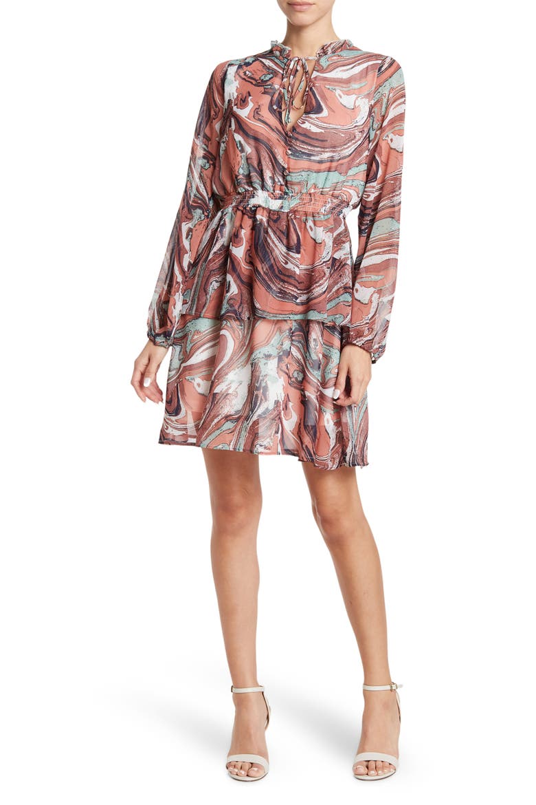 Evelyn Chiffon Tiered Mini Dress, Main, color, MARBLE DAY