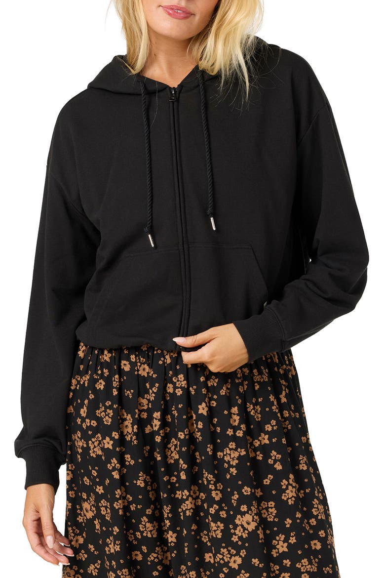 Mae Full Zip Bubble Hoodie, Main, color, BLACK