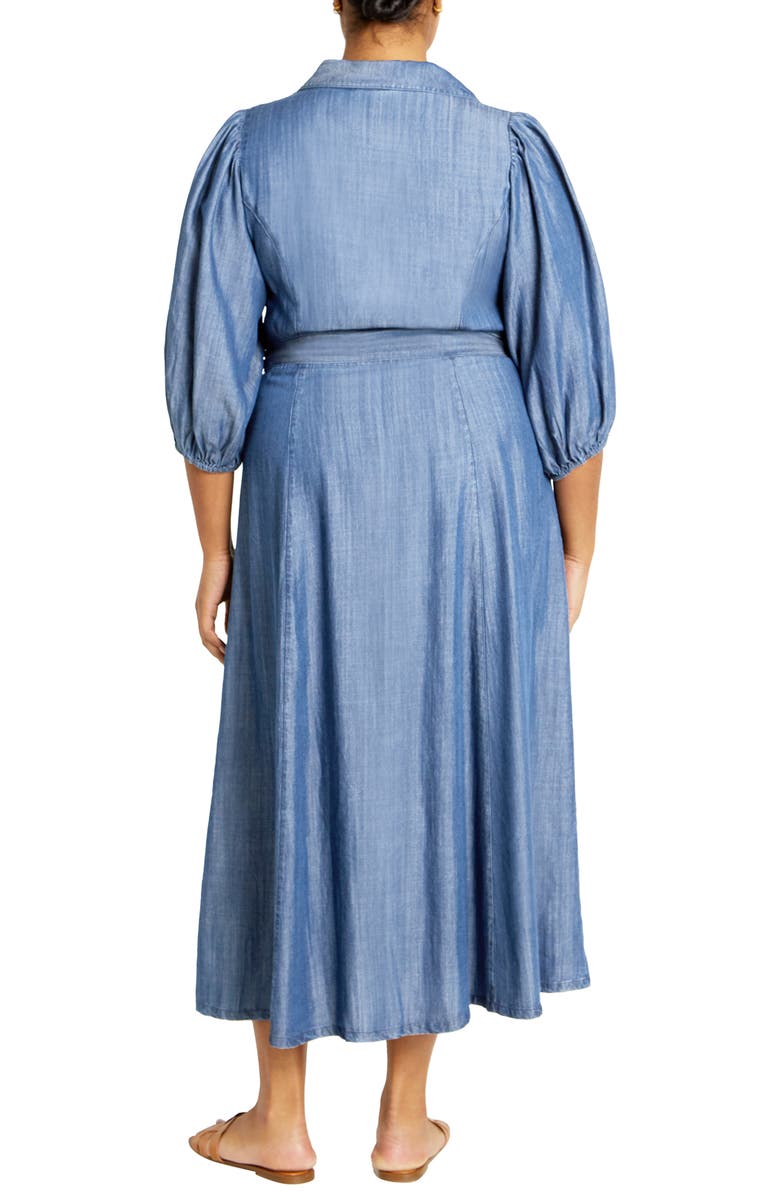 City Chic Matilda Tie Waist Denim Maxi Dress, Alternate, color,