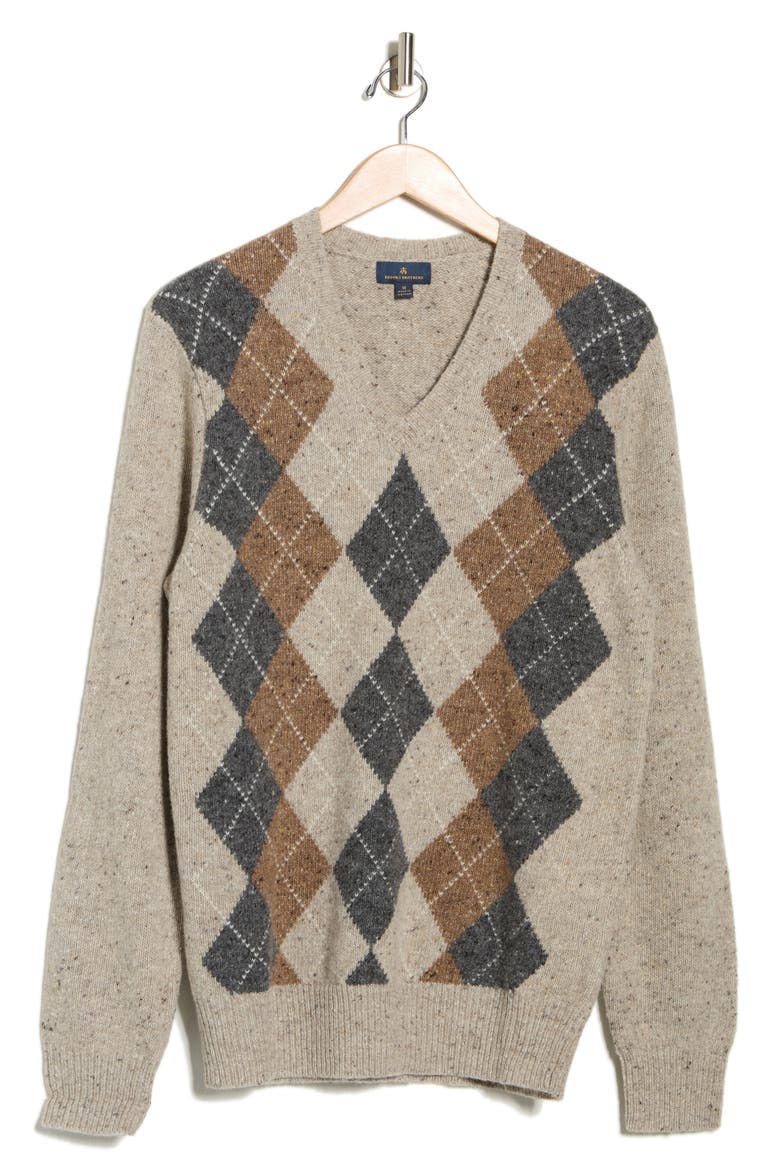 Donegal Argyle V-Neck Sweater, Alternate, color, TAN DONEGAL ARGYLE