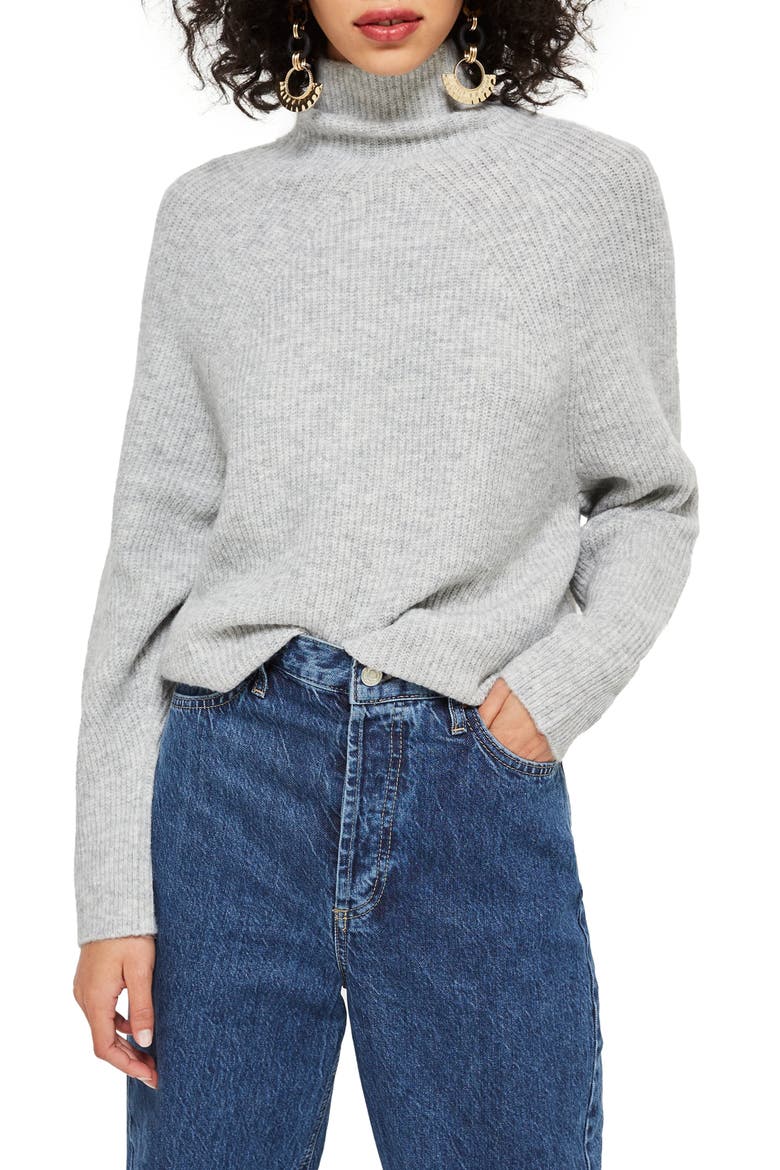 Raglan Turtleneck Neck Sweater, Main, color, GREY MARL