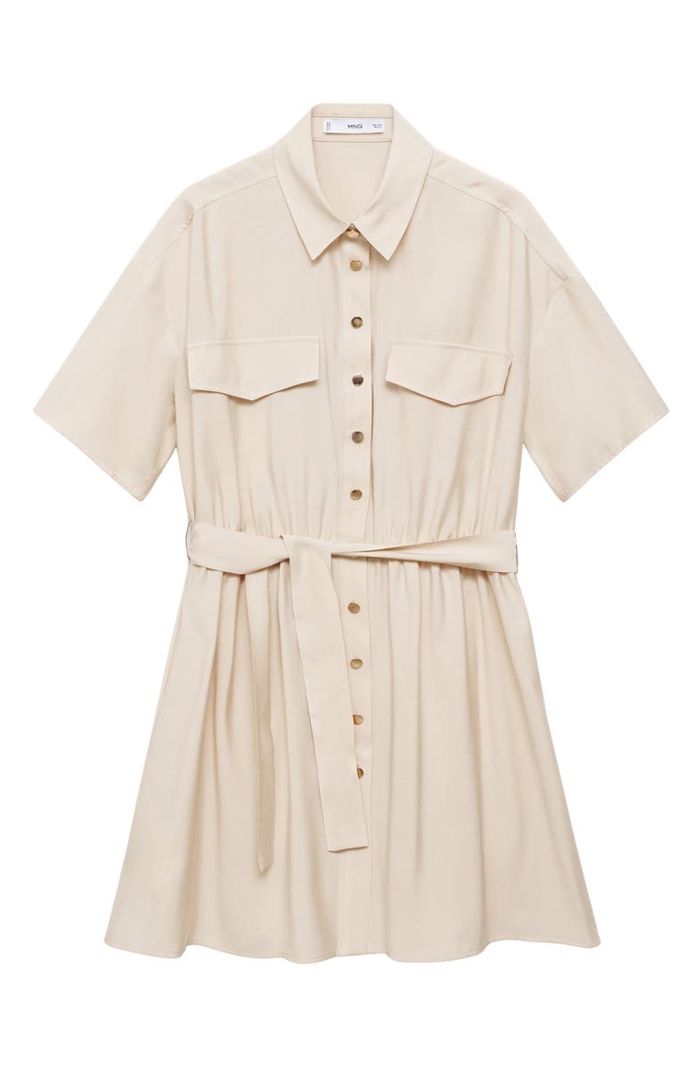 MANGO Belted Mini Shirtdress, Alternate, color, Beige