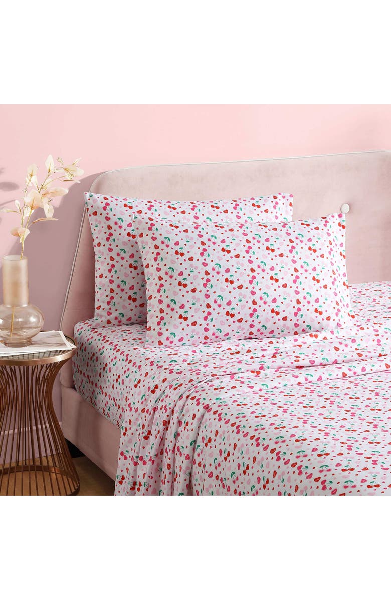 Betsey Johnson Sweet Tart Cherries Sheet Set, Alternate, color, Light / Medium Pink