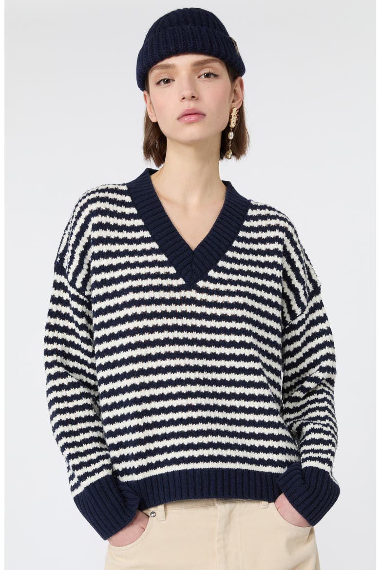 Spiga V-Neck Virgin Wool Sweater, Alternate, color, NAVY