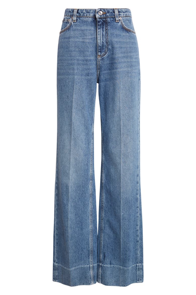 Pleated High Waist Wide Leg Denim Trousers, Alternate, color, S9001 BLUE