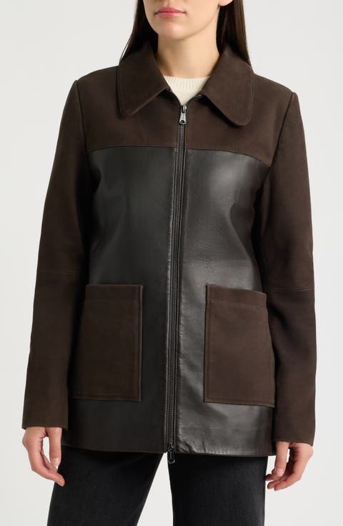Mixed Media Leather & Suede Shirt Jacket