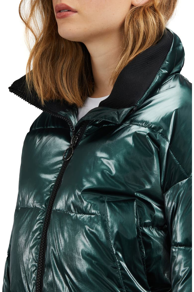 Stand Collar Water Repellent Short Puffer Coat, Alternate, color, FOREST GREEN