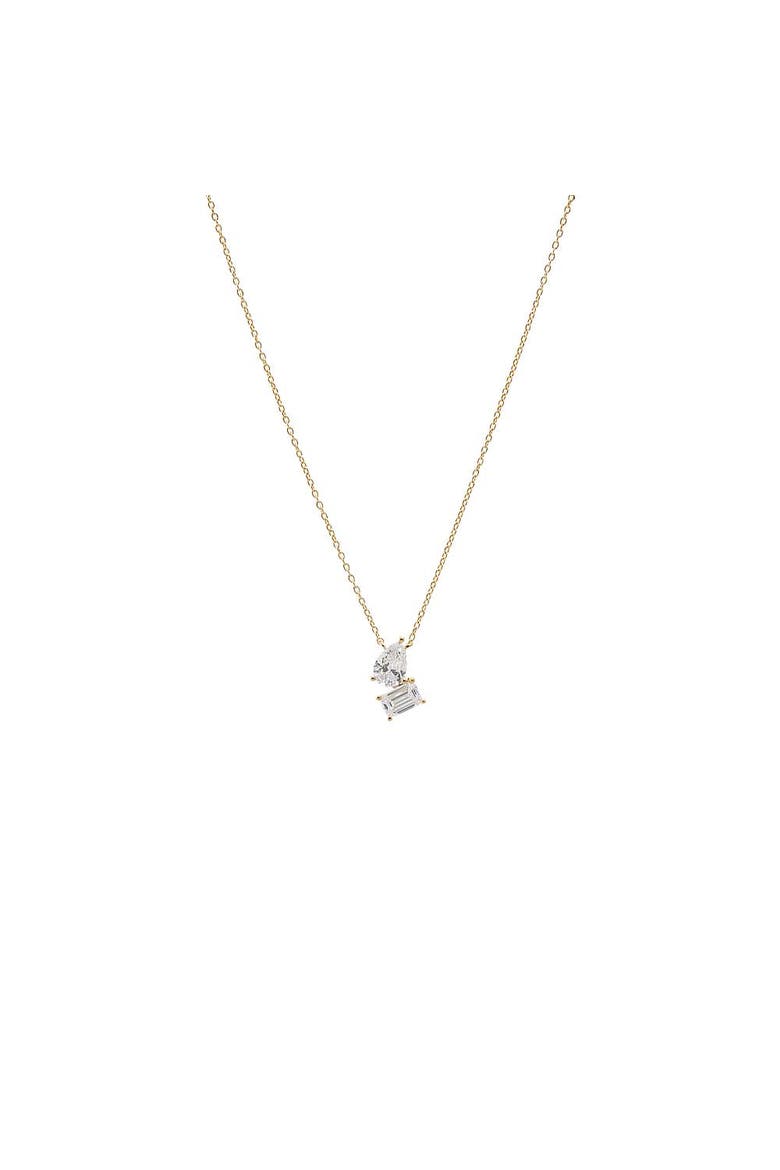 Lab Grown Diamond Pear X Emerald Drop Necklace, Main, color, Gold