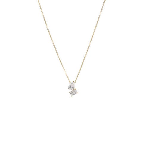 Lab Grown Diamond Pear X Emerald Drop Necklace