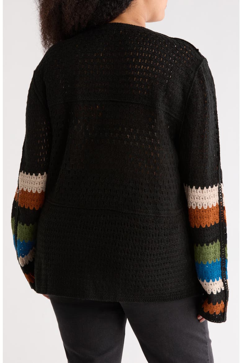 Crochet Granny Square Cardigan Sweater, Alternate, color, BLACK