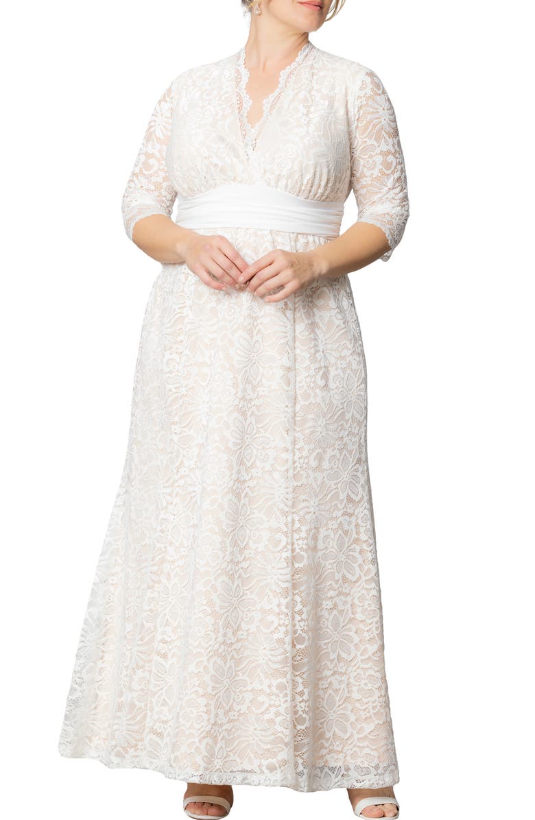 Kiyonna Amour Lace Gown, Main, color, Ivory Lace/ Nude Lining
