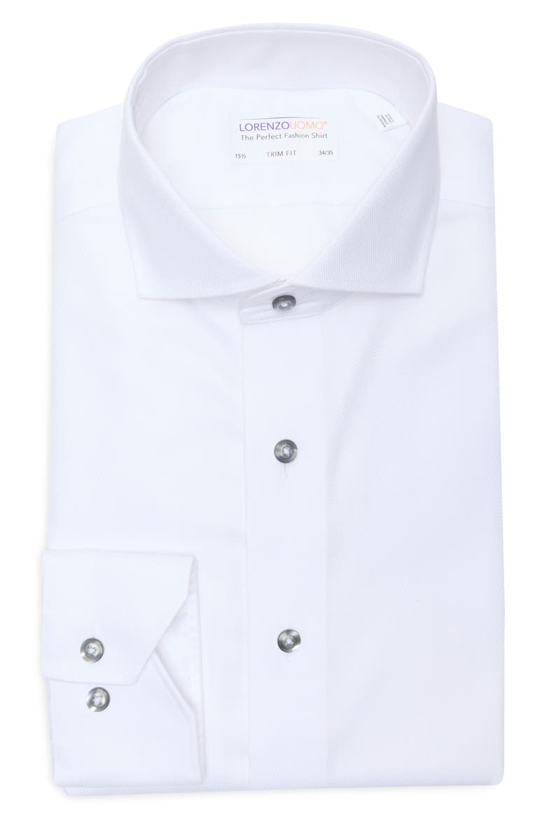 Trim Fit Textured Cotton Dress Shirt, Alternate, color, WHITE