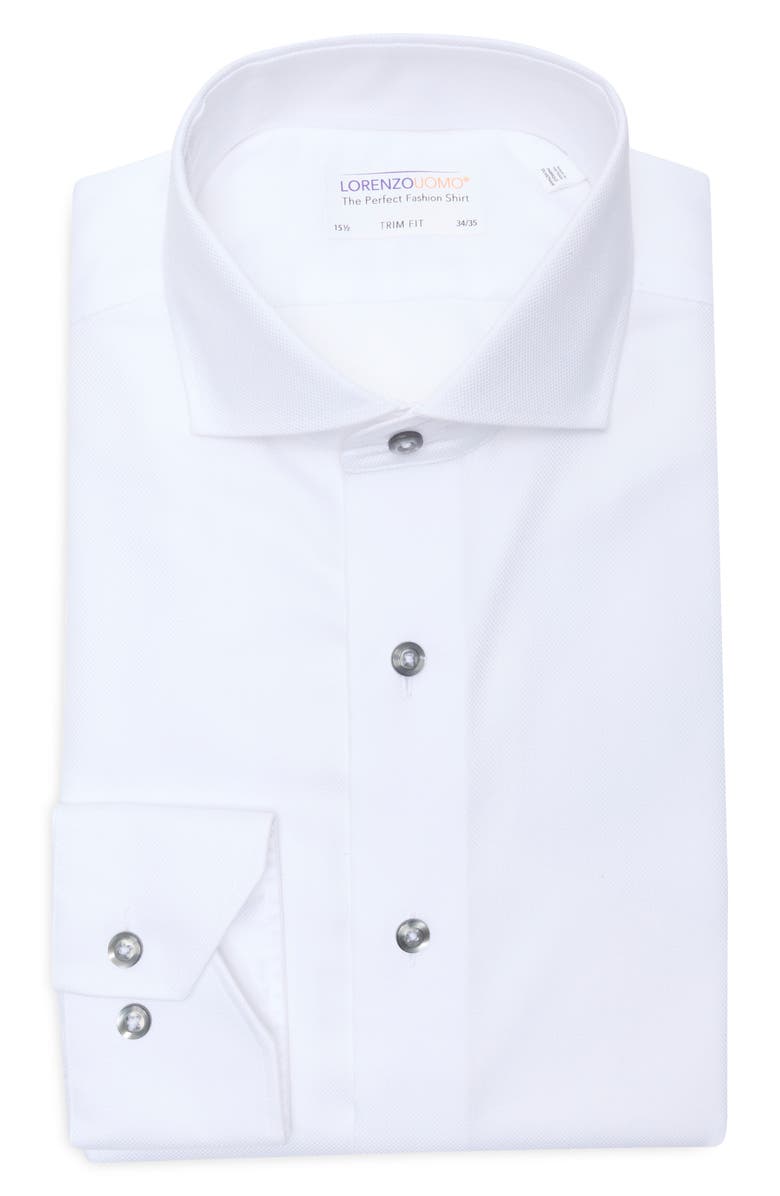 Lorenzo Uomo Trim Fit Textured Cotton Dress Shirt, Main, color, White