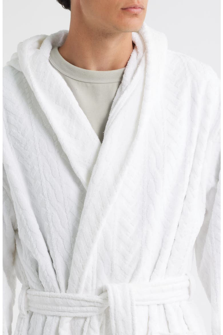 Textured Cotton Terry Cloth Hooded Robe, Alternate, color, WHITE