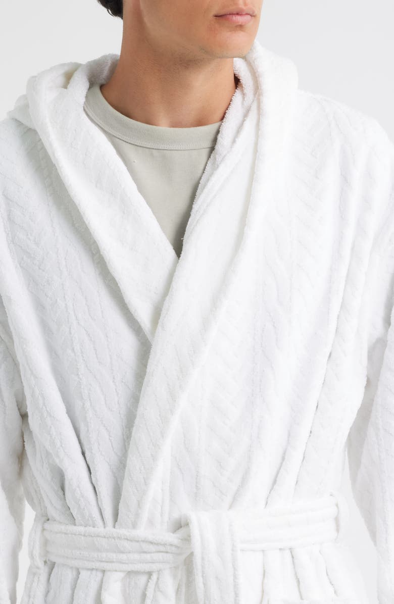 Majestic International Textured Cotton Terry Cloth Hooded Robe, Alternate, color, White