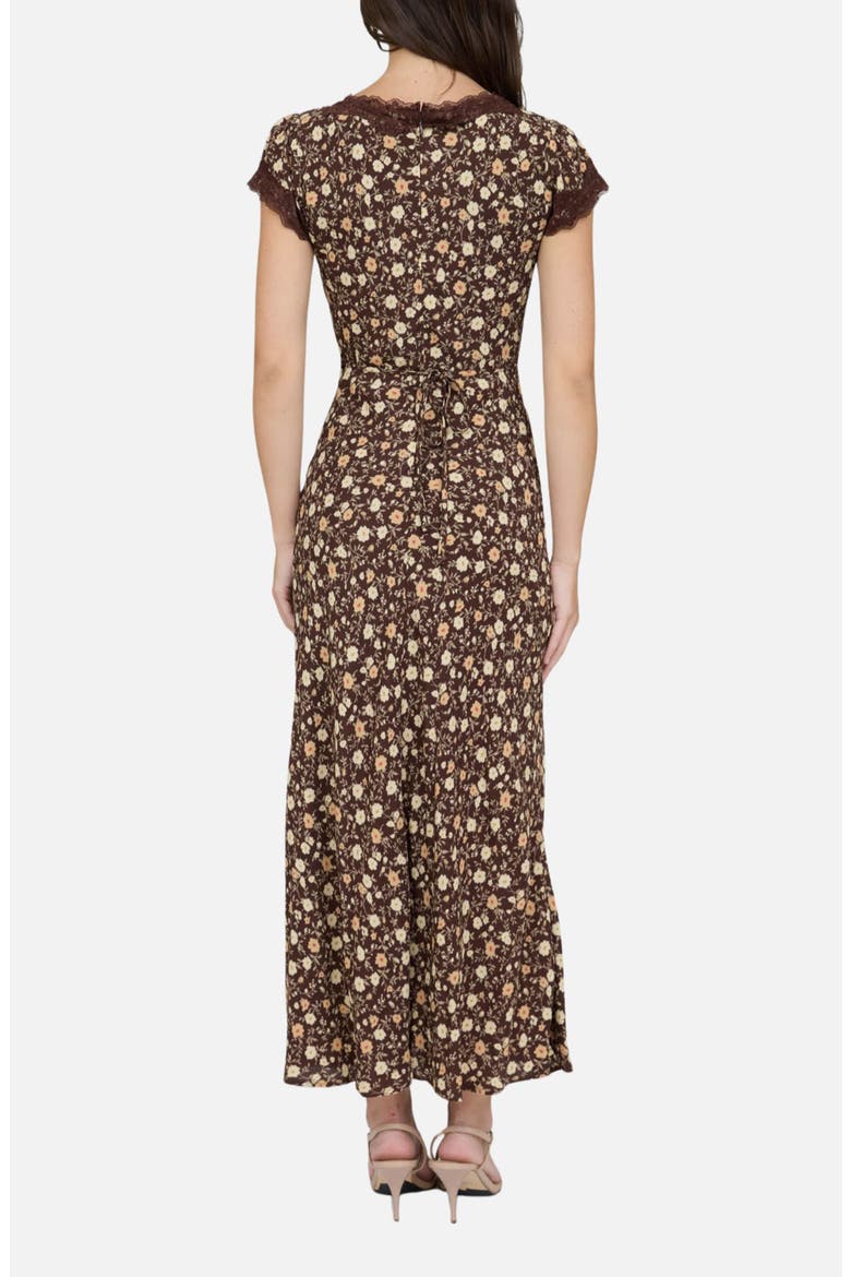 Floral Cap Sleeve Maxi Dress, Alternate, color, BROWN MULTI