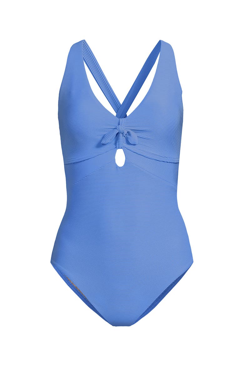 Ribbed Knot Front One Piece Swimsuit, Alternate, color, Blue Ottoman
