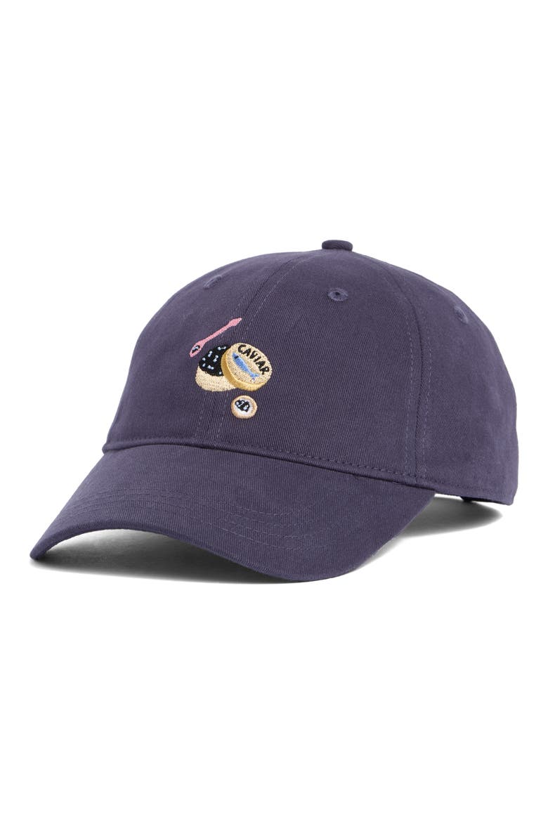 Embroidered Caviar Baseball Cap, Main, color, BLUE
