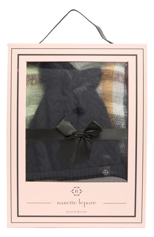 Nanette Lepore Faux Fur Pompom Beanie & Scarf Set In Gray