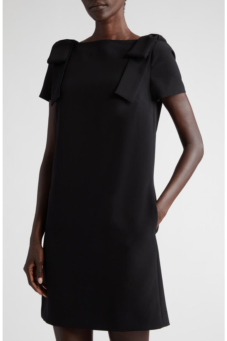 Bow Detail Bateau Neck Shift Dress, Alternate, color, BLACK
