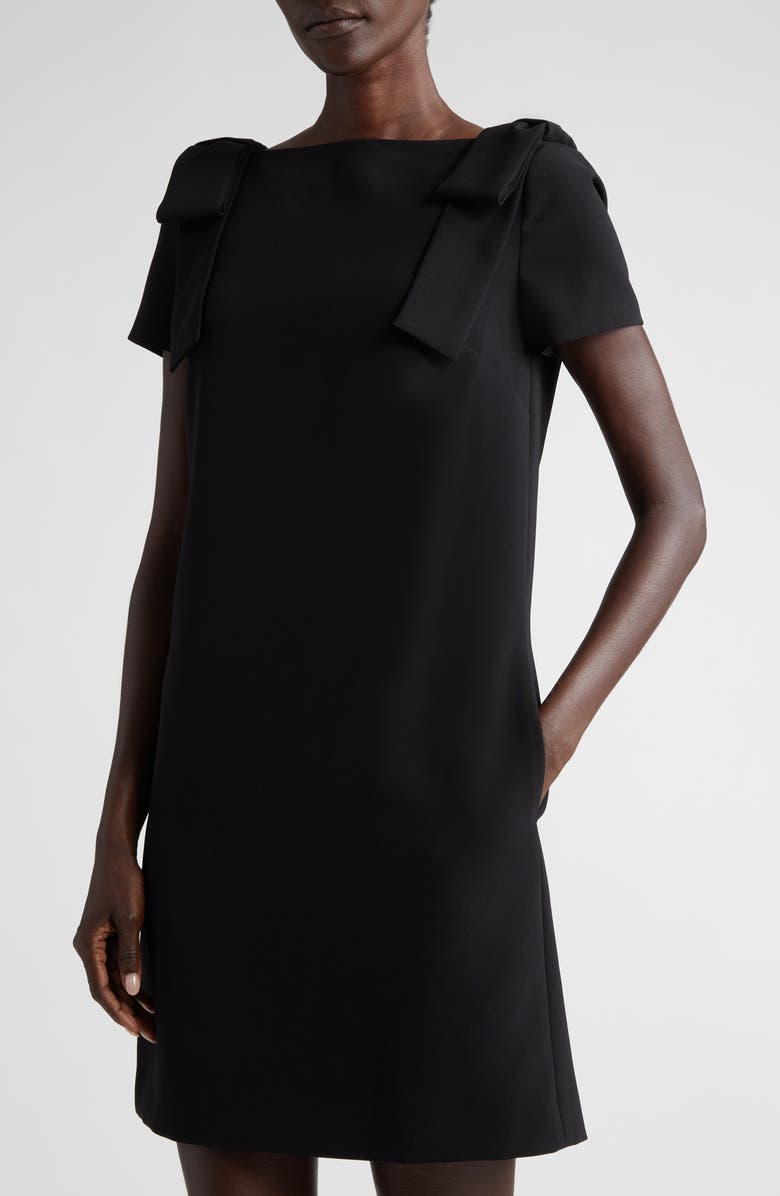 Carolina Herrera Bow Detail Bateau Neck Shift Dress, Alternate, color, Black