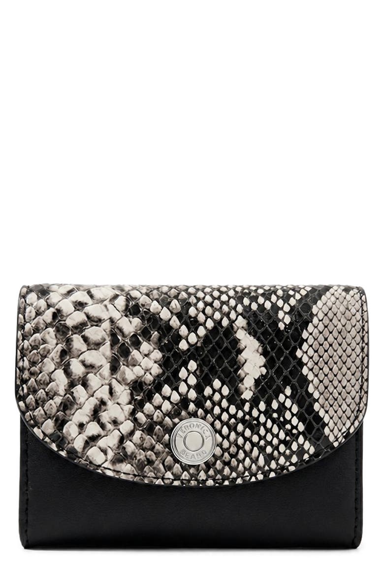 Snakeskin Embossed Flap Leather Card Holder, Main, color, BLACK MULTI