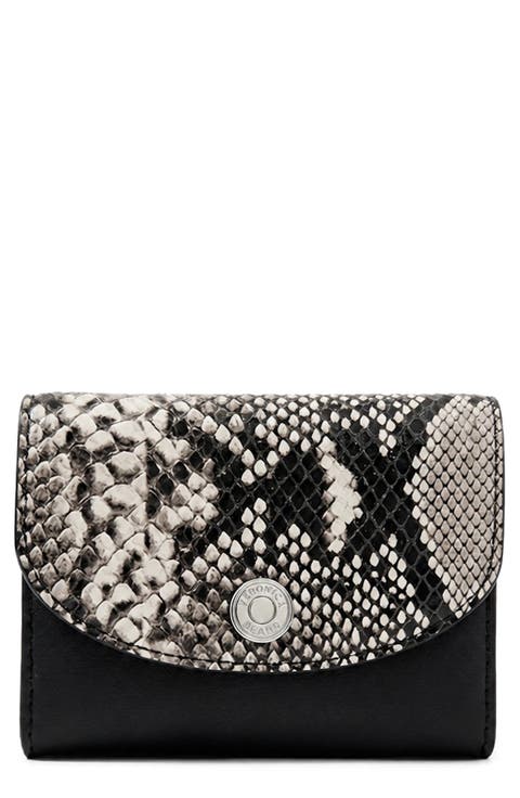 Snakeskin Embossed Flap Leather Card Holder