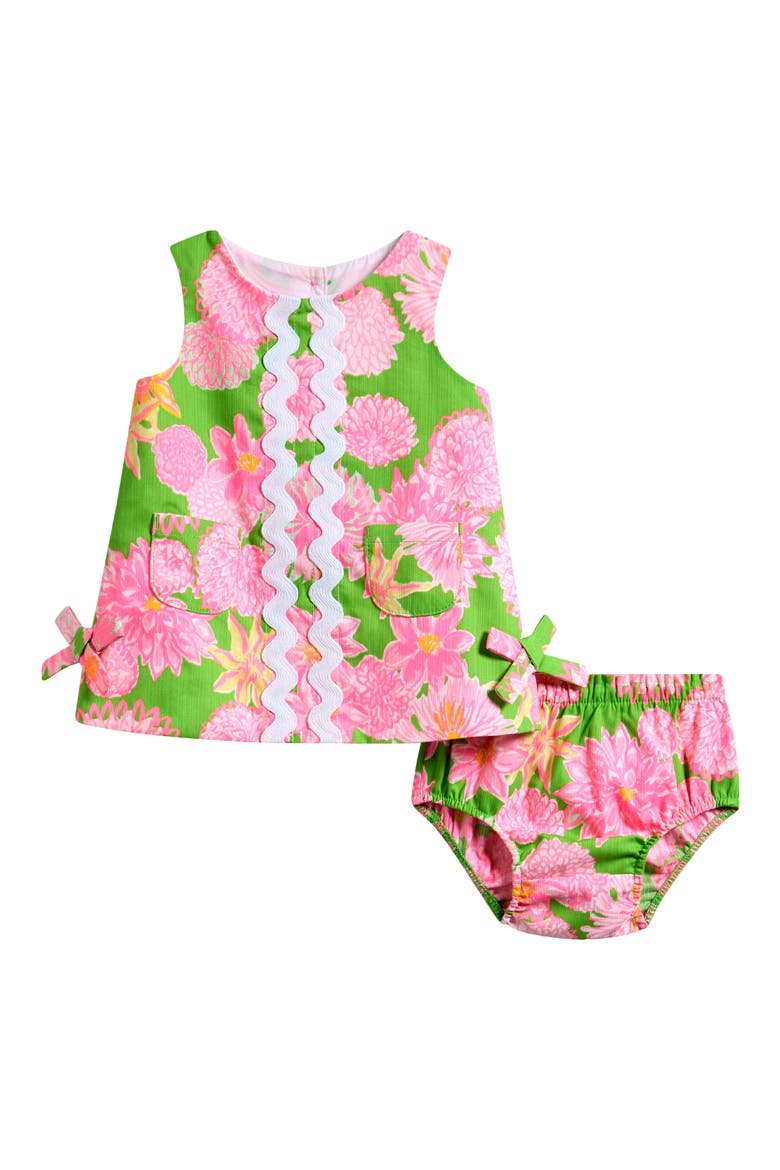 Baby Lilly Cotton Shift Dress & Bloomers Set, Main, color, MULTI SEASIDE GARDEN OVERPRINT