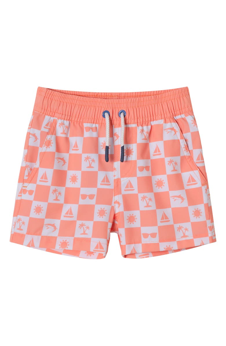 Andy & Evan Kids' Print Swim Trunks, Main, color, Orange Check
