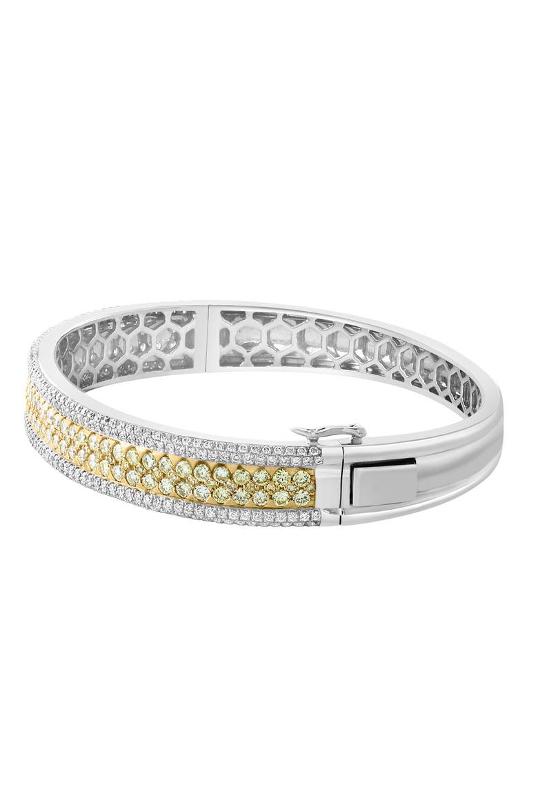 Natural Yellow & White Diamond Bangle Bracelet in 14K White & Yellow Gold, Alternate, color, White