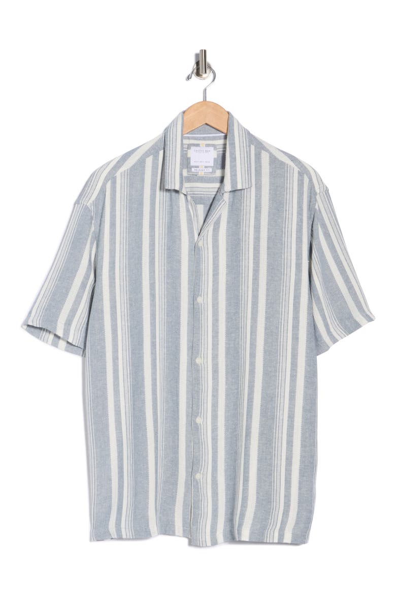Relaxed Fit Stripe Textured Camp Shirt, Alternate, color, BLUE