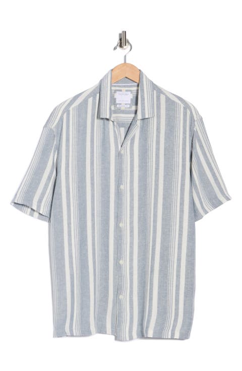 Relaxed Fit Stripe Textured Camp Shirt