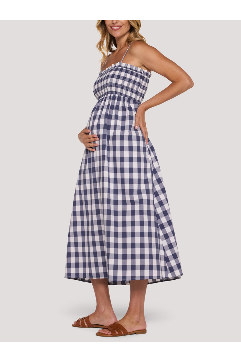 Smocked Maxi Dress With Removable Straps, Alternate, color, Blue & White Check