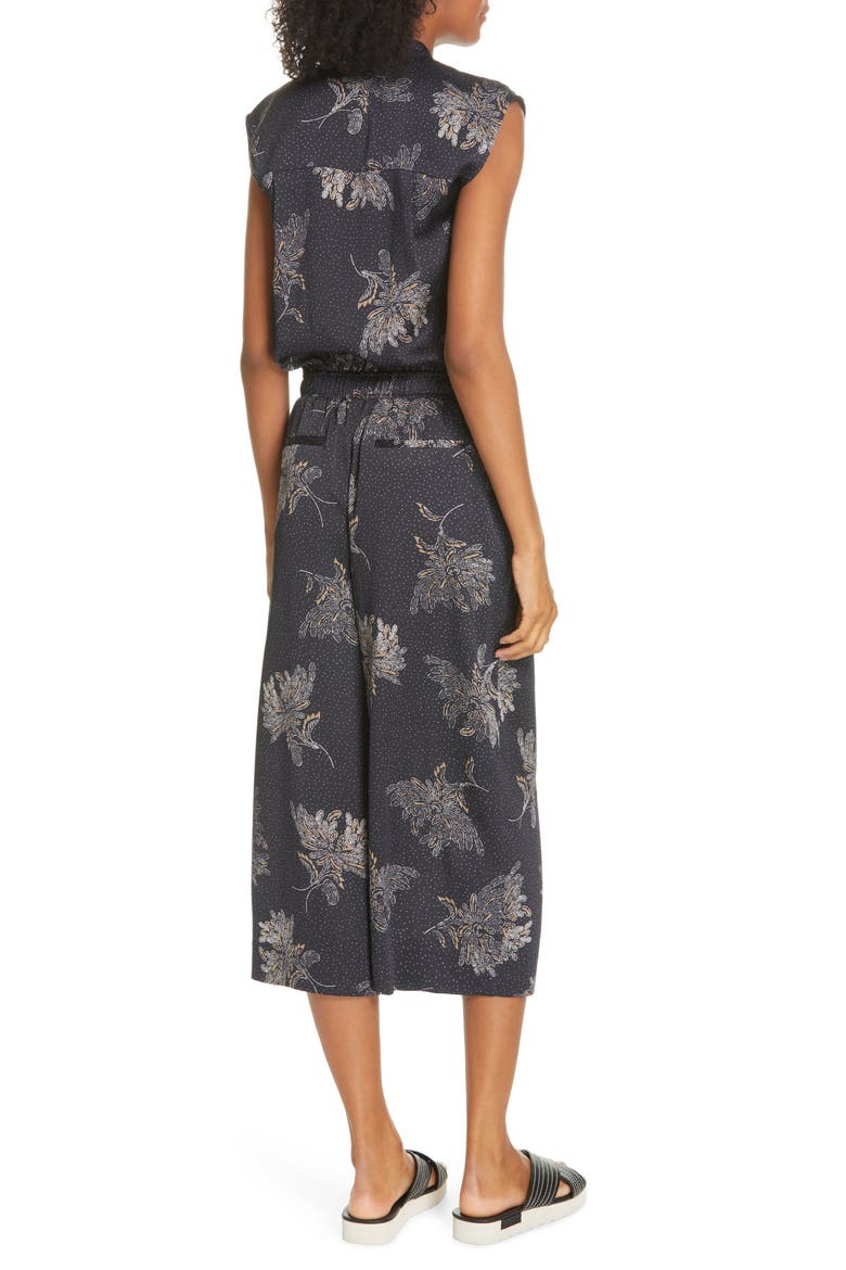 Woodblock Floral Sleeveless Jumpsuit, Alternate, color, COASTAL