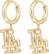 Luv AJ MLB Los Angeles Dodgers Logo Charm Huggie Hoop Earrings