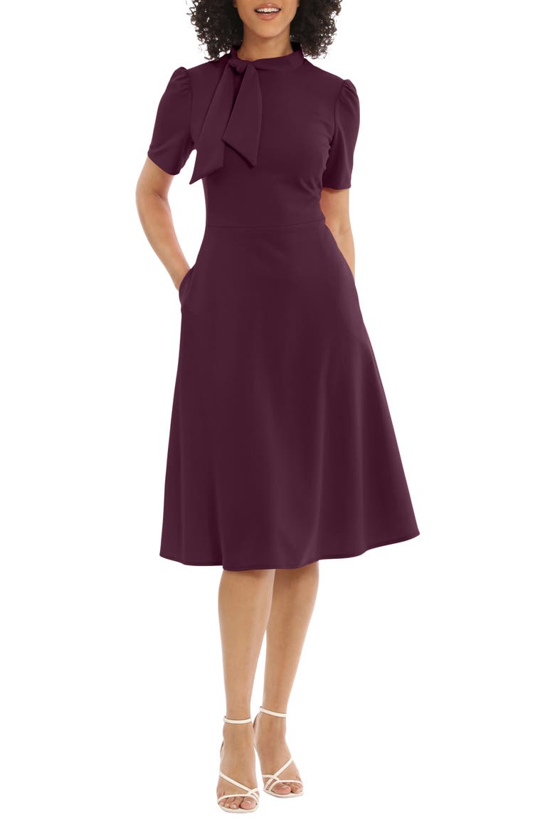 Short Sleeve Necktie Midi Dress, Main, color, LUXE PLUM