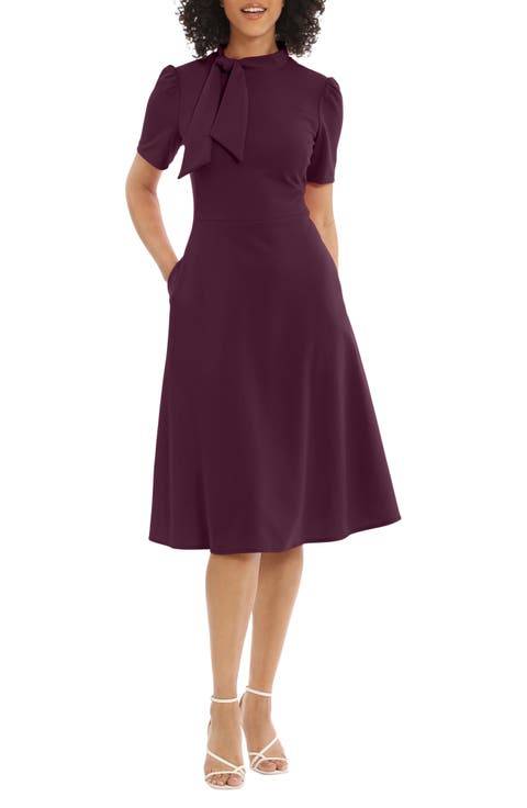 Short Sleeve Necktie Midi Dress