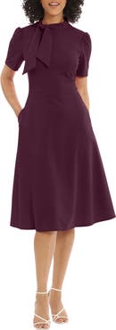 Maggy London Short Sleeve Necktie Midi Dress