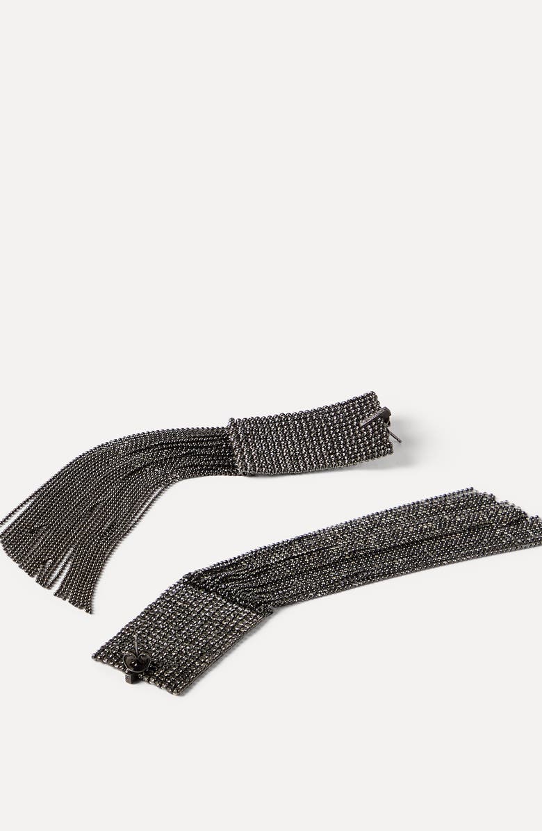 Brunello Cucinelli Silver frayed earrings, Alternate, color, Lignite Grey
