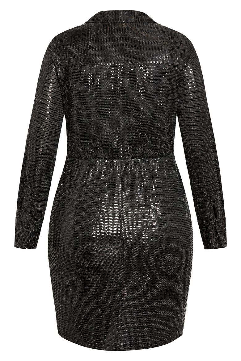 City Chi Seqin Glow Wrap Front Long Sleeve Dress, Alternate, color, BLACK