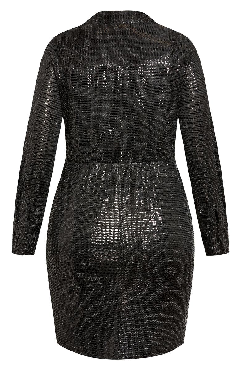 City Chic City Chi Seqin Glow Wrap Front Long Sleeve Dress, Alternate, color, 