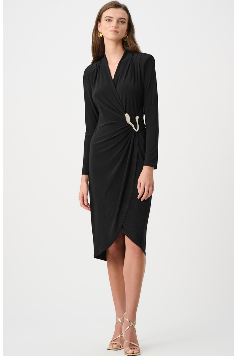 Silky Knit Sheath Wrap Dress, Main, color, Black