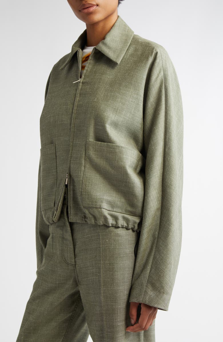 FERRAGAMO Patch Pocket Virgin Wool & Silk Blend Jacket, Alternate, color, Olive/ White