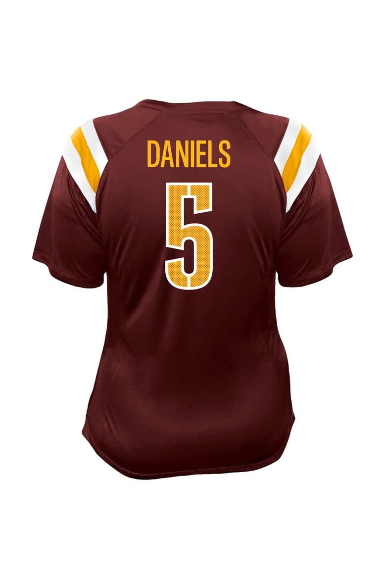 Women's Fanatics Jayden Daniels Burgundy Washington Commanders Plus Size Name & Number Raglan Lace V-Neck T-Shirt, Alternate, color, Burgundy