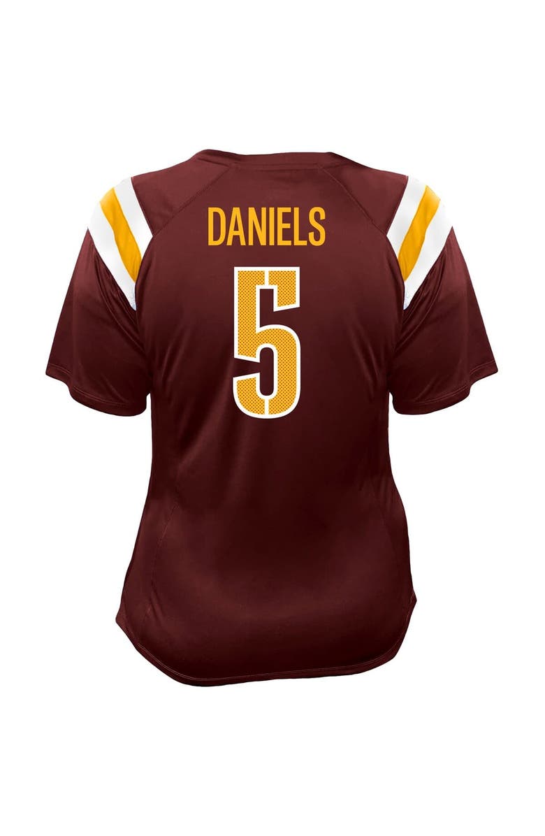 FANATICS Women's Fanatics Jayden Daniels Burgundy Washington Commanders Plus Size Name & Number Raglan Lace V-Neck T-Shirt, Alternate, color, Burgundy